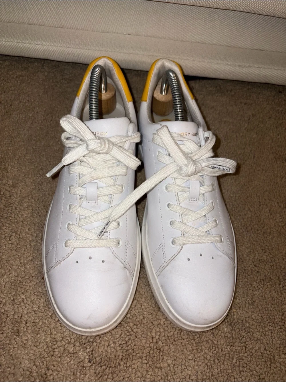 Women’s White/Yellow Tory Burch Howell Court sneakers Leather Sz 9M